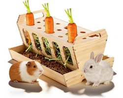 Grote hooirup van onbehandeld natuurlijk hout voor konijnen, cavia's en knaagdieren, 30 × 22 × 18 cm, ideaal voor hooi, voer en wortels