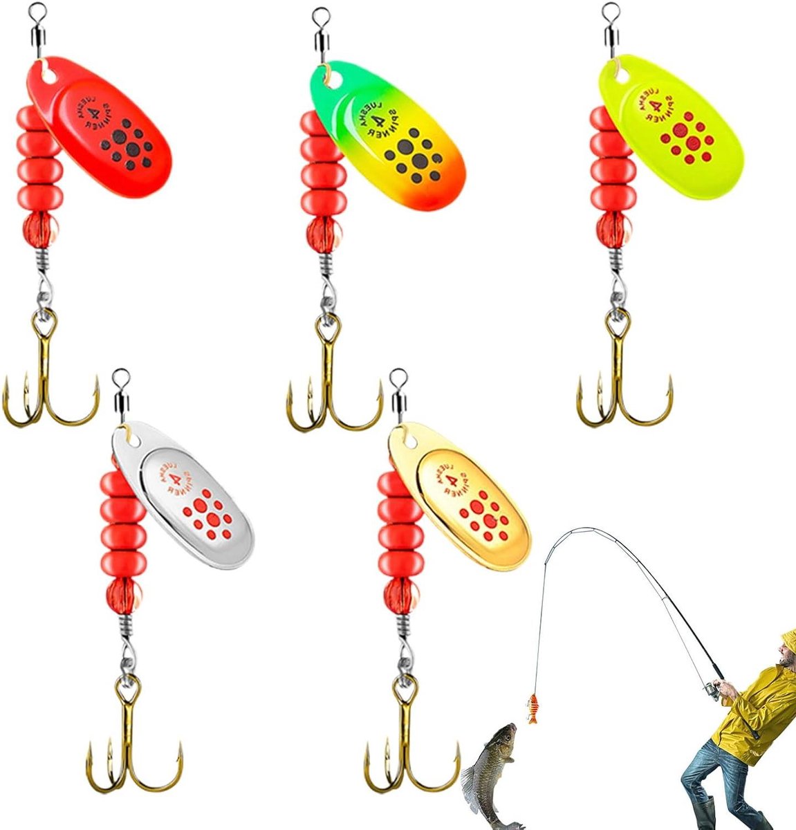 Spinner Lokaas - Kunstaas Set - Vissen - Levendige Kleuren - 5 Stuks - Goud