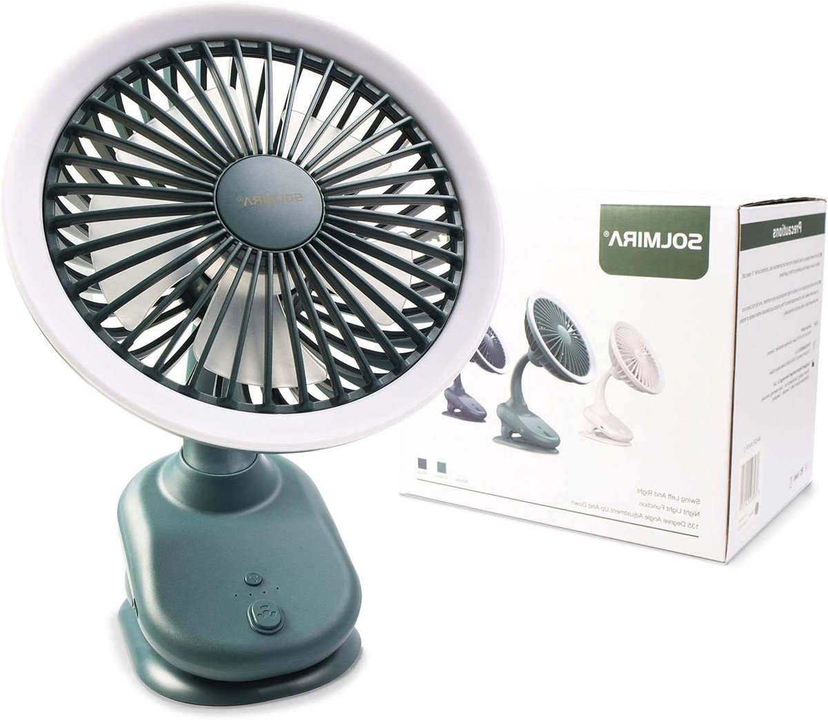 Bureauventilator met Klem - Ventilator met Licht - Thuiswerken - Draagbaar en Oplaadbaar - 3 Bladen - Groen