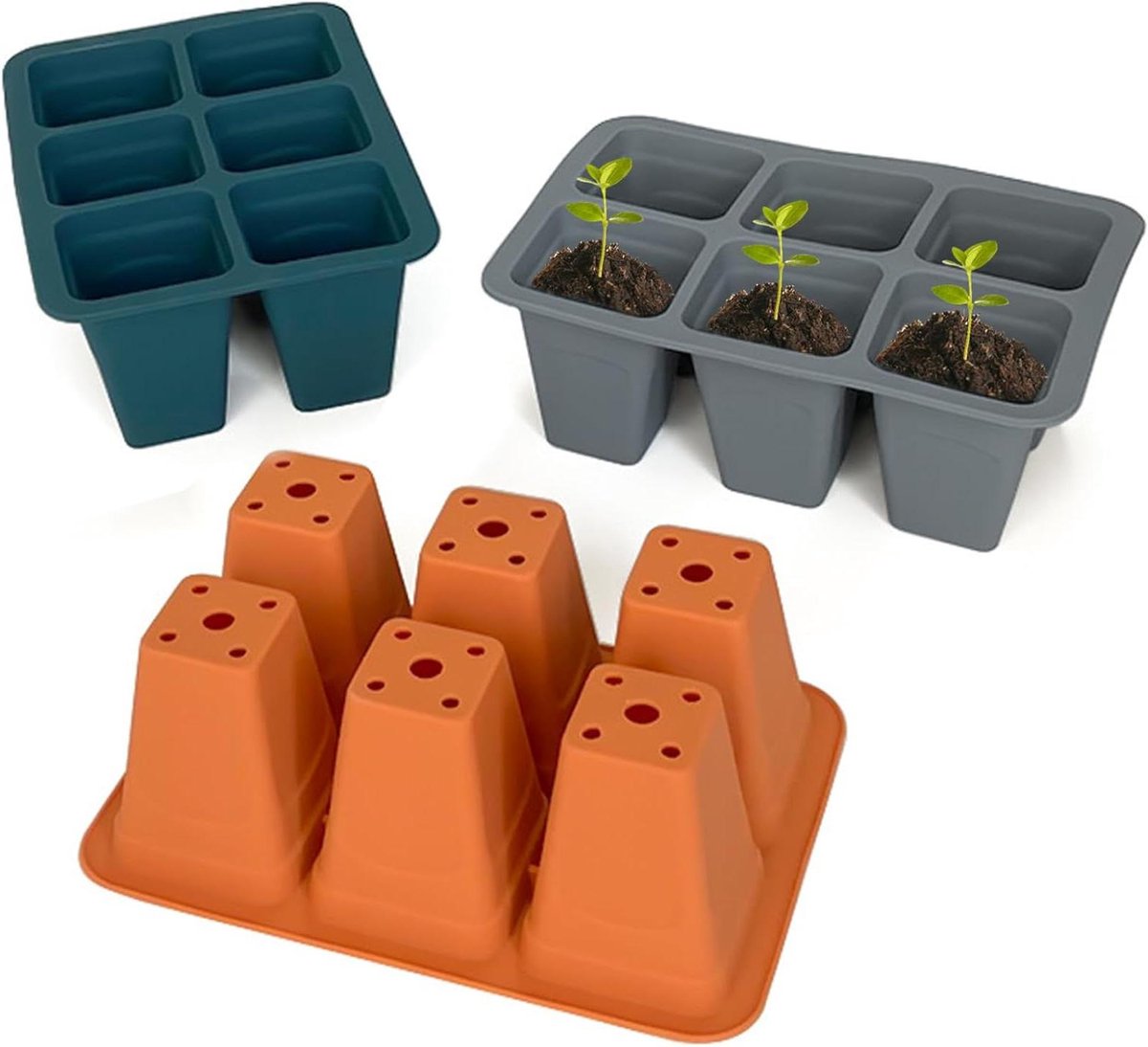 Zaad Starter Tray - Zaadbakjes Kweekbakjes - Planten Kweken - Makkelijk Los Te Maken - 6 Cellen Per Bak - Donkergroen