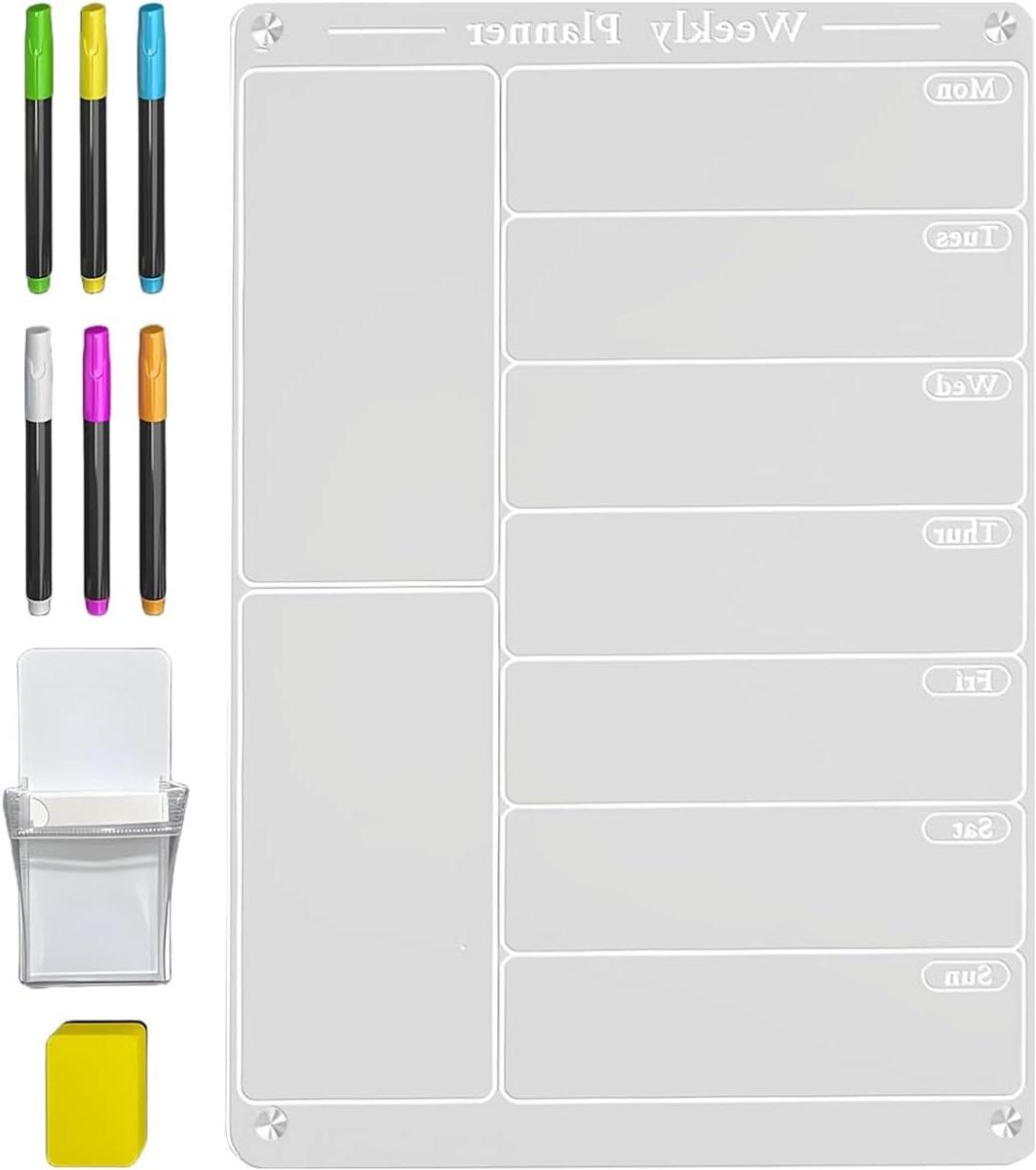 Weekplanner Koelkast - Maandplanner Acryl - Gezinsplanning - Herbruikbaar Dry Erase - 20x30 cm - Transparant