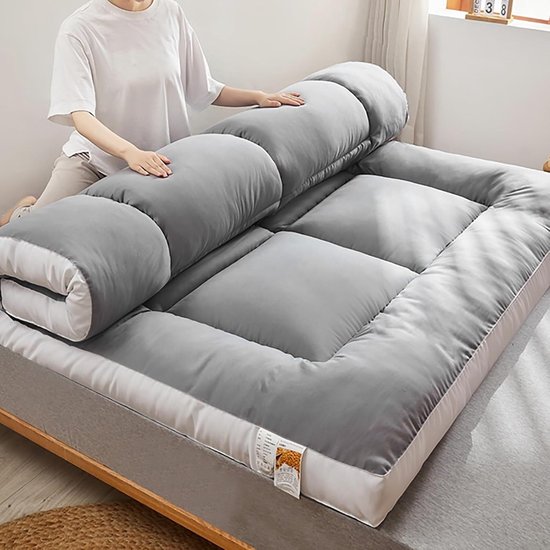 Japanse Vloermatras - Futonbed Logeermatras - Ruimtebesparend Slapen - 10 cm Dik Comfort - 90 x 190 cm - Lichtgrijs — afbeelding 4