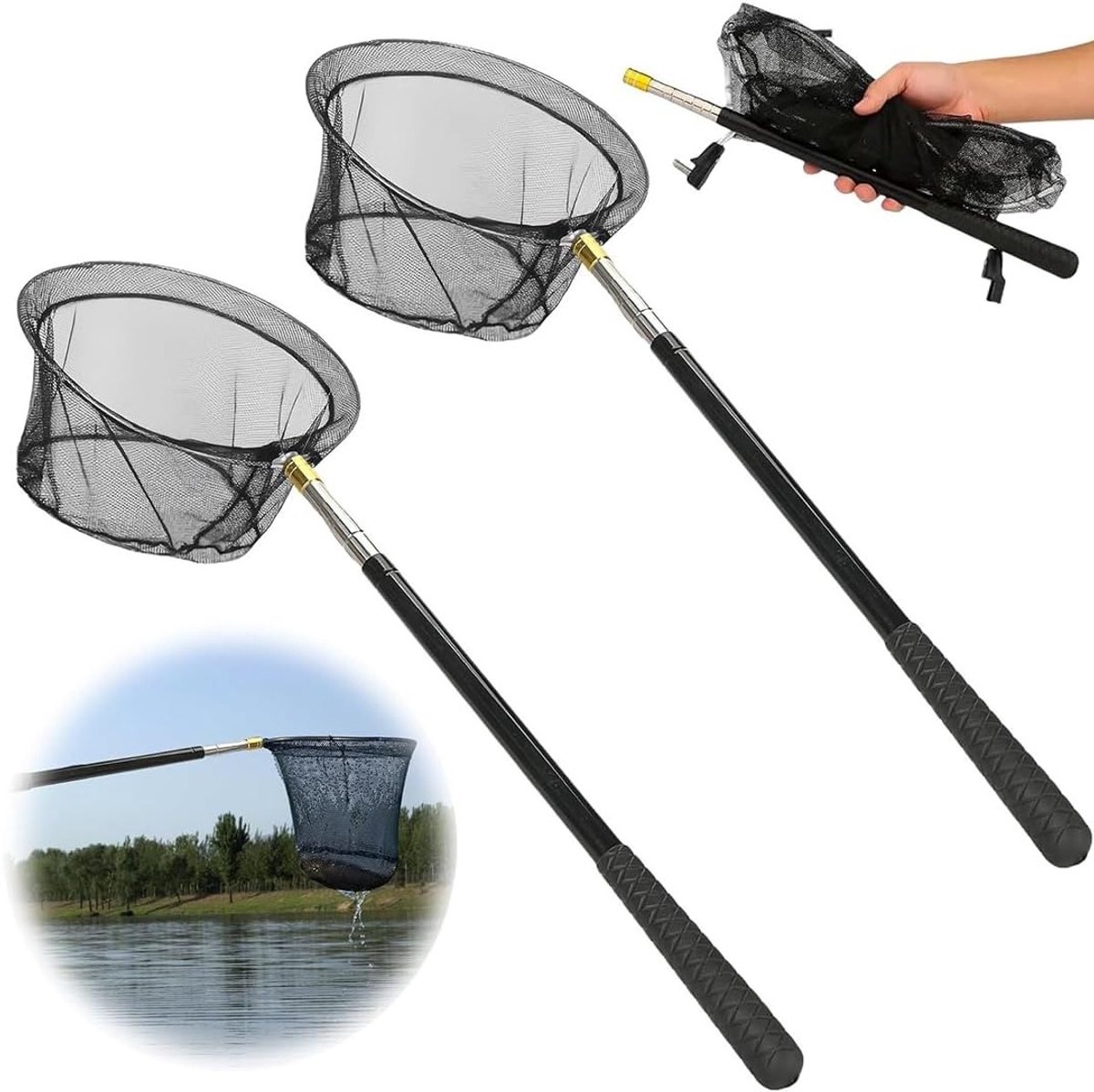 Set van 2 telescopische netten voor het vangen van vlinders, vissen en vogels - Uitschuifbaar van 66 tot 172 cm, ideaal voor natuurliefhebbers en hobbyisten