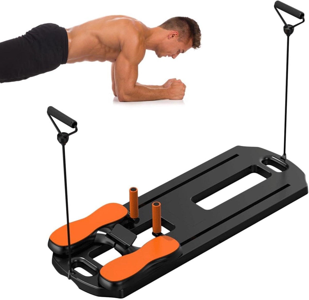 Pilates Trainingsbord - Buiktrainer Plank - Thuis Fitness - Met Buikwiel en Planksteun - 102x36cm - Zwart