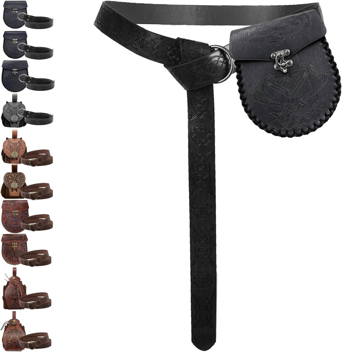 Embossed Middeleeuwse Riem van Vintage Faux Leer, Retro Riem voor Mannen, Zwart, Perfect voor Cosplay en Kostuums