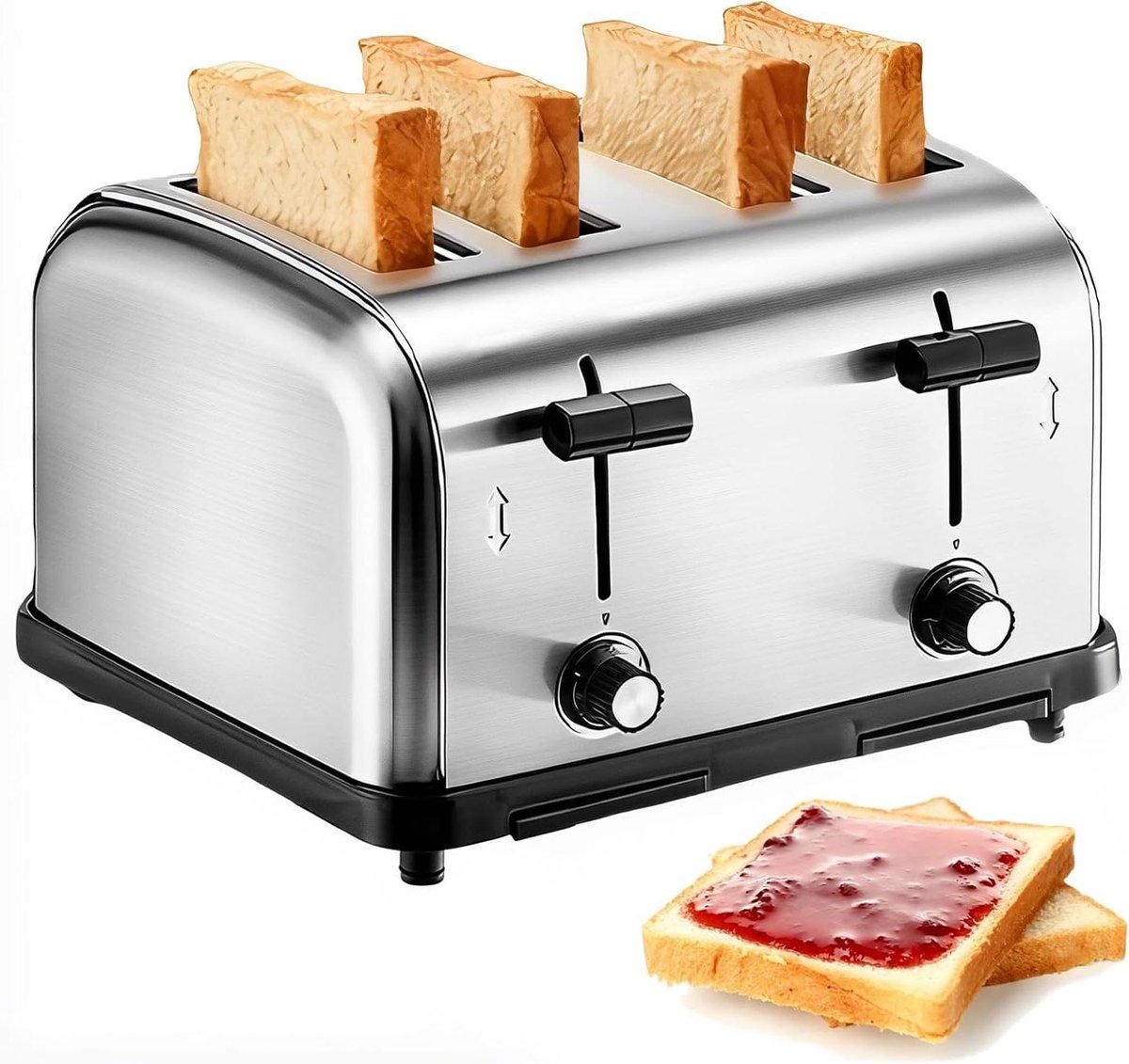 Commerciële Broodrooster - 4-Sneden Broodrooster Keuken Apparaat - Snel Brood Roosteren - Extra Brede Sleuven - 1800 W - Zilver