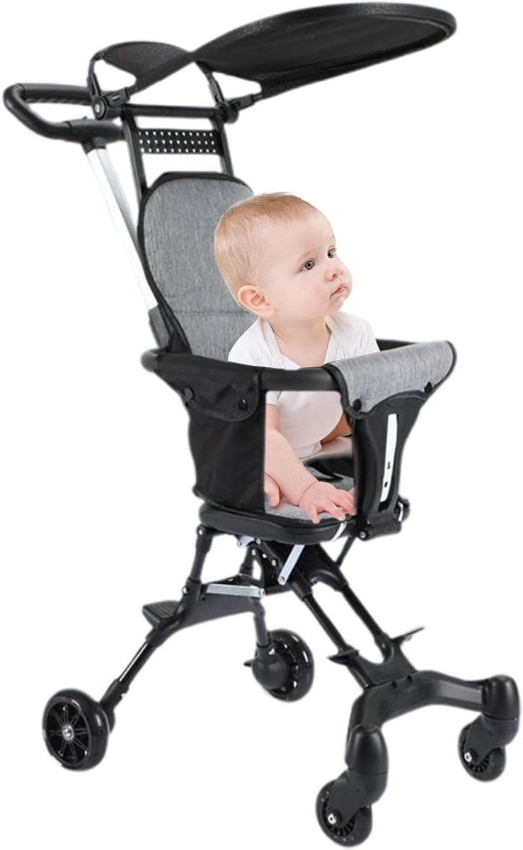 Opvouwbare Kinderwagen - Reisbuggy Peuter - Uitstapjes Maken - Bidirectionele Stoel - 518 x 432 x 18 cm - Zwart