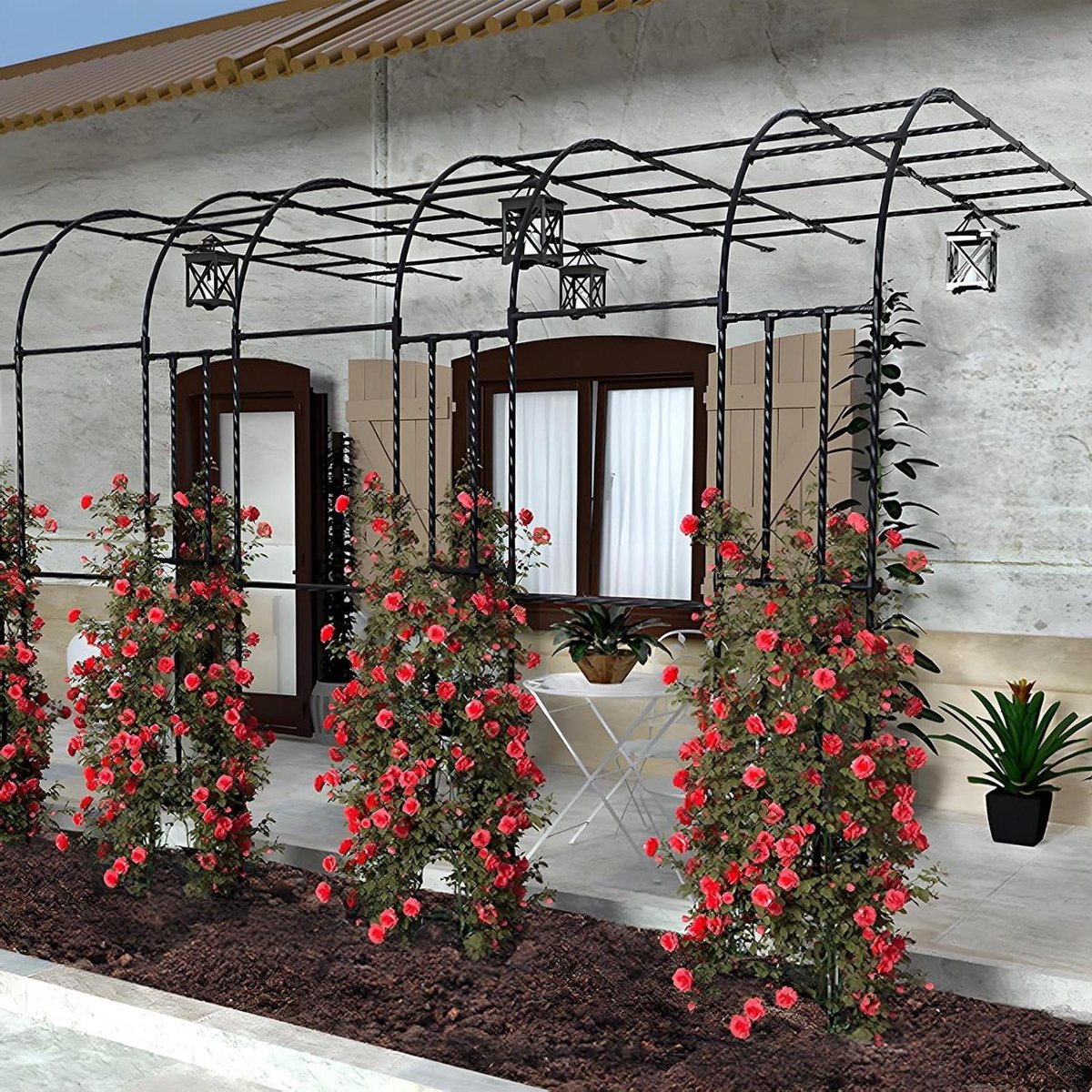 Tuinboog Klimplanten - Rozenboog Muur - Planten Ondersteunen - Halve Boog Design - 240 x 267 cm - Zwart