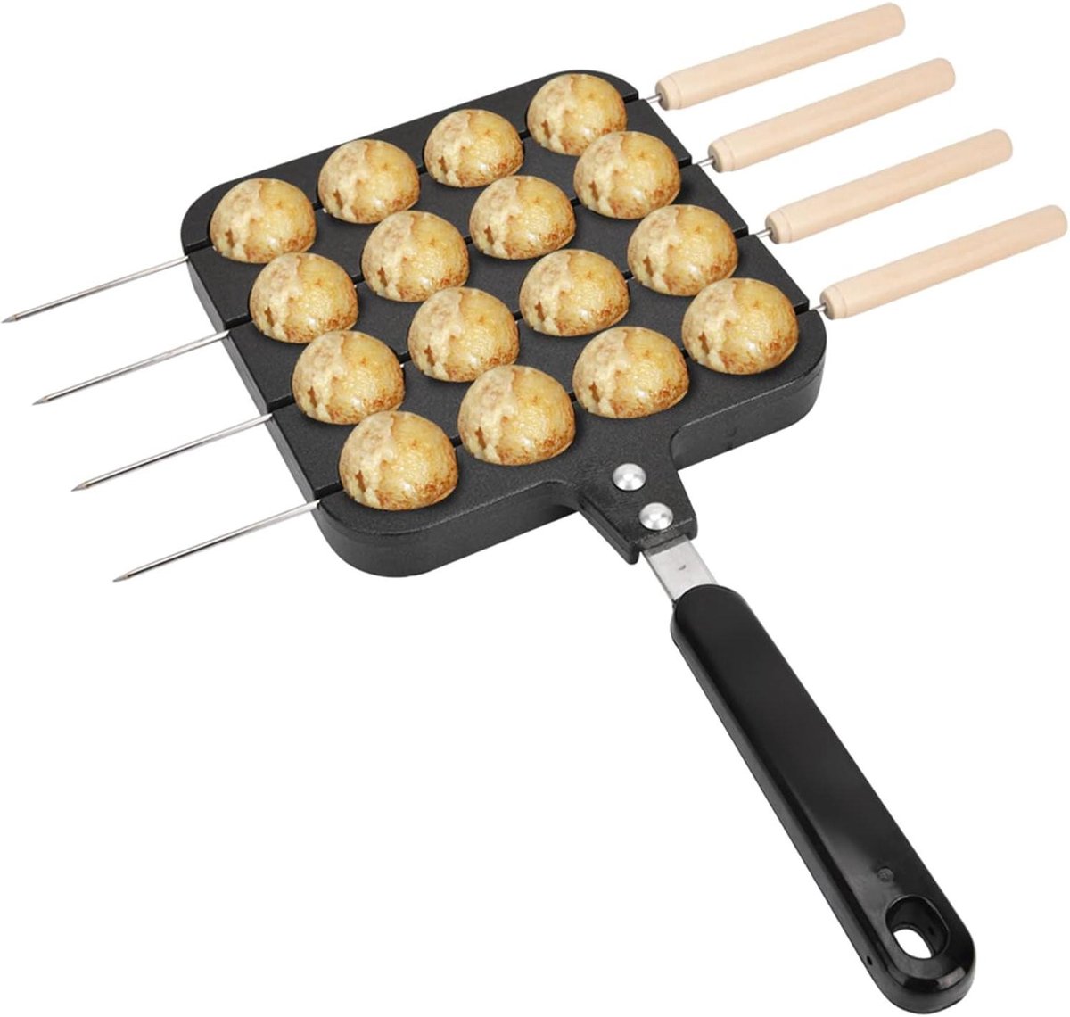 Takoyaki Grillpan - Poffertjespan Aebleskiver - Snacks Maken - Anti-aanbaklaag - 325 x 155 x 35 cm - Zwart