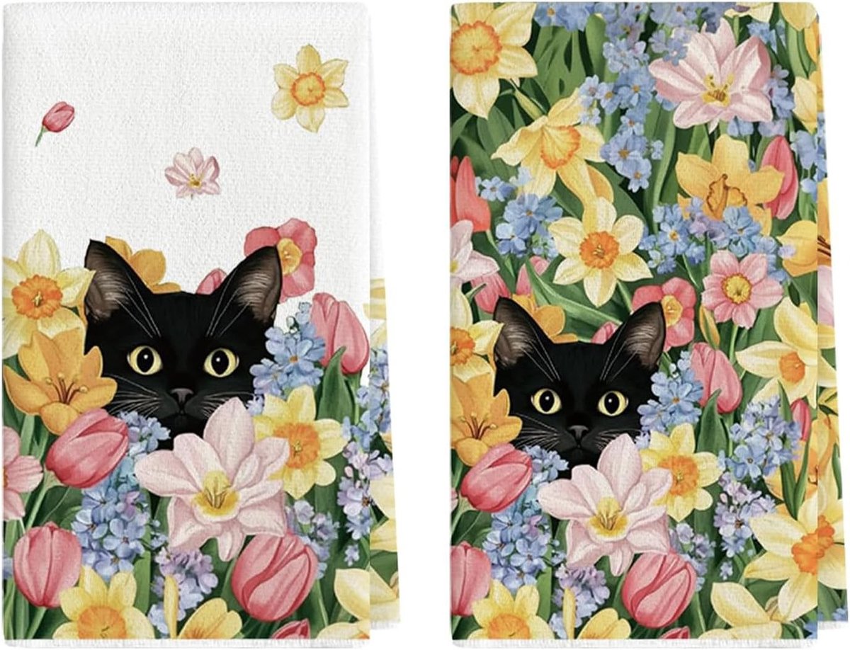 Zomer Tulpen Keukendoeken Set van 2, Bloemenprint Theedoeken, Handdoeken met Wilde Bloemen, Perfect voor Landelijke Keuken Decoratie, 40 x 60 cm