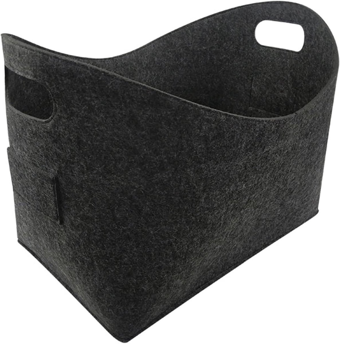 Houten draagtas - Opbergmand Vilt - Brandhout Opslag - Grote Capaciteit - 53 x 30 x 39 cm - Zwart