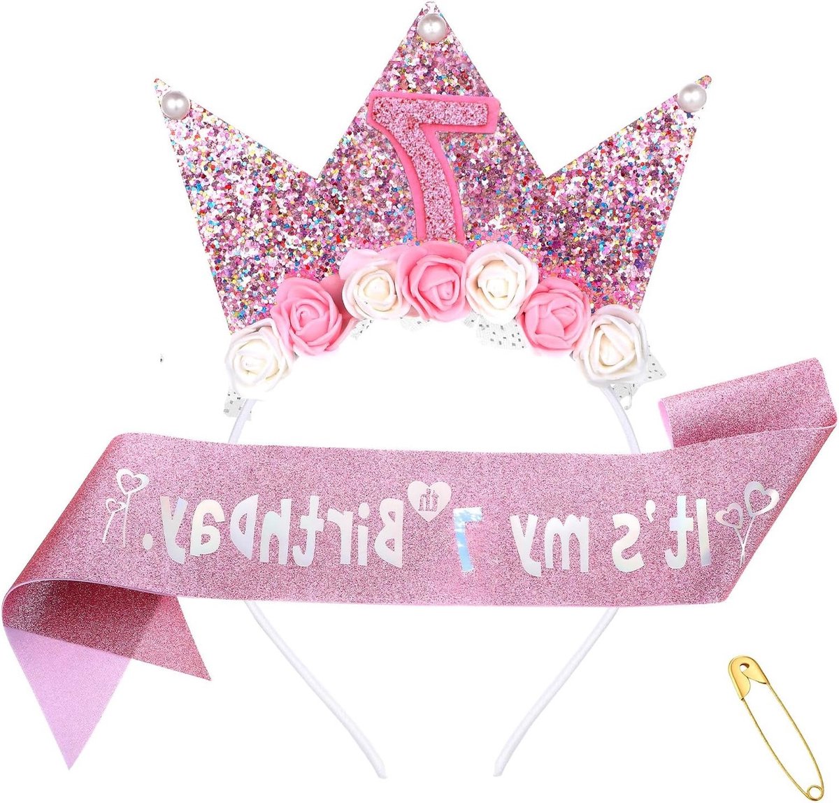 Glinsterende Verjaardagsband voor Meisjes - 7e Verjaardag, Feestelijke Accessoires en Cadeau voor Kerst en Verjaardagsfeest