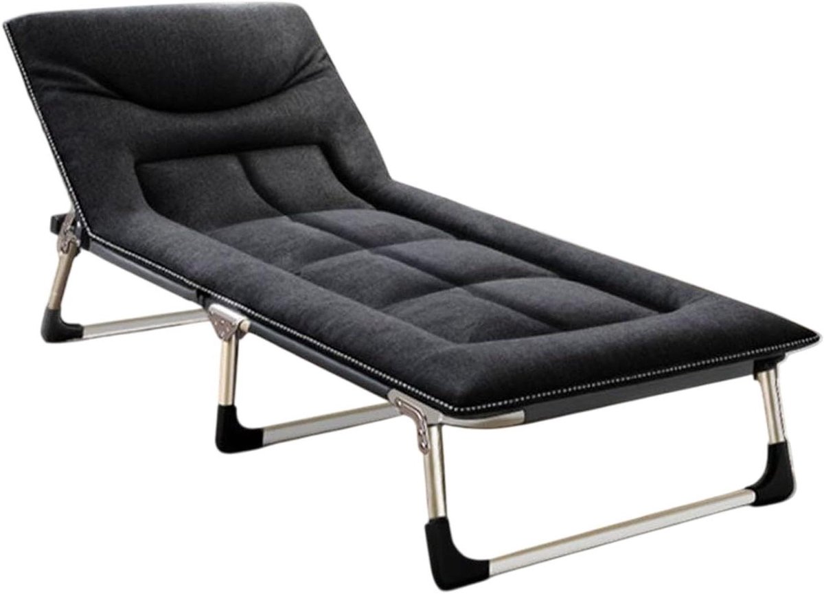 Opvouwbaar Veldbed - Lounge Stoel - Ontspannen Buiten - 5 Posities Verstelbaar - 150 kg Draagvermogen - Zwart