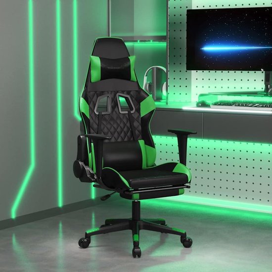 Gamestoel met Massage - Race Stoel - Comfortabel Zitten - Verstelbare Rugleuning - 110 kg - Zwart Groen — afbeelding 2