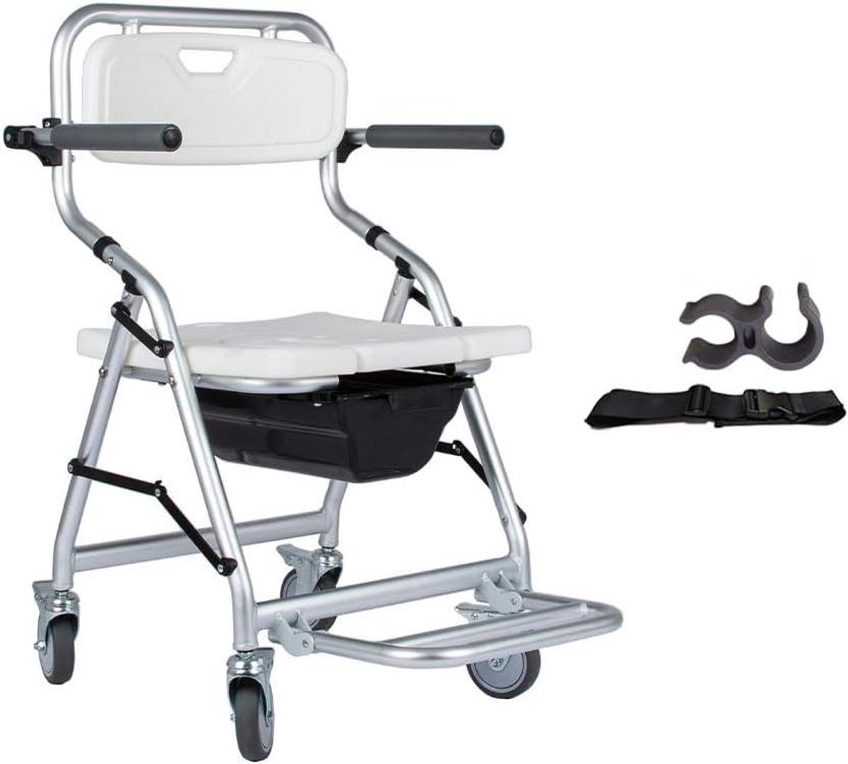 Douchestoel met wielen - Badkamerstoel transportstoel - Veilig douchen - Inklapbaar met remmen - 41 cm breed 46 cm hoog