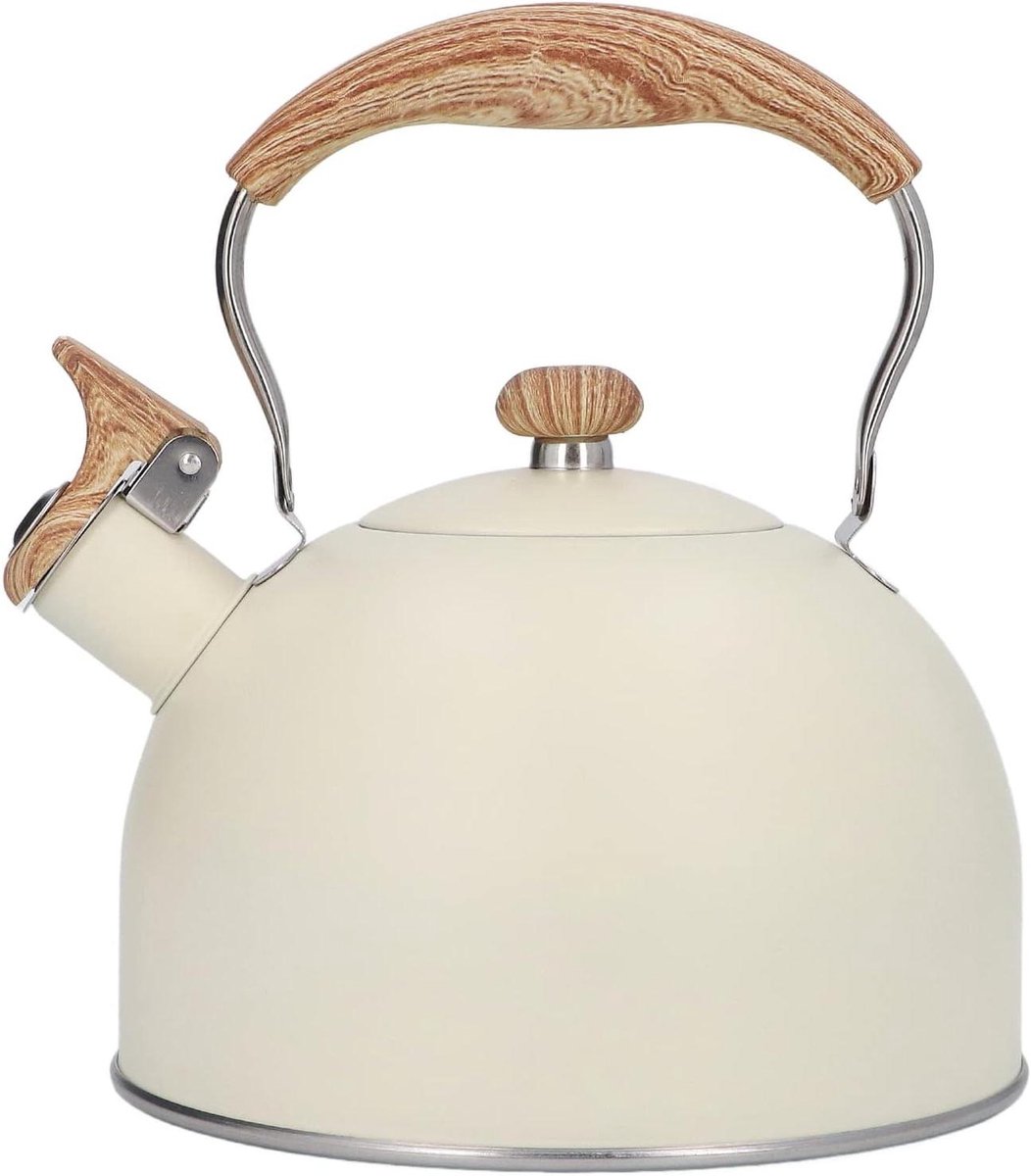 Waterkoker Fluitketel - Theepot Keuken - Koffie Thee Zetten - Anti-scald Handvat - 2.5 Liter - Beige