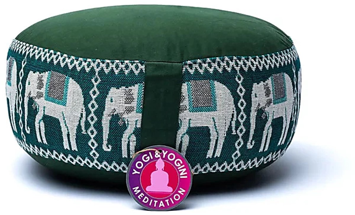 Bol.com Meditatiekussen groen olifanten opdruk - Groen - 33x17 - Boekweit - Katoen aanbieding