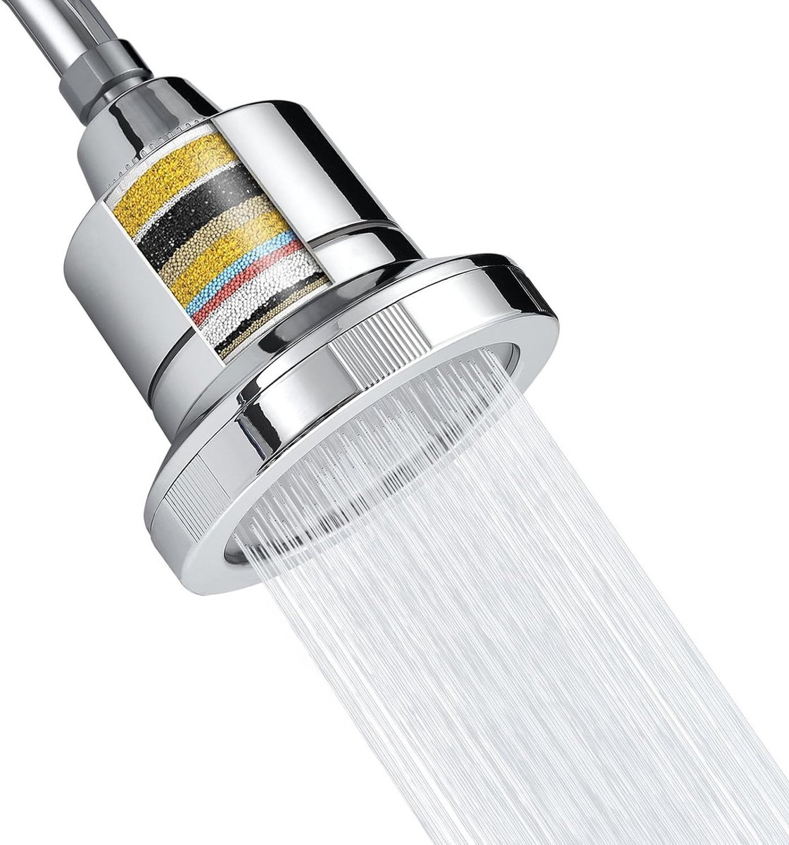 Luxe Regen Douchestraal met 20 Fases, Filter voor Hard Water, Verwijdert Chloor en Schadelijke Stoffen, 11.5 cm Rond Hoofddouche met Hoge Druk (Chroom)