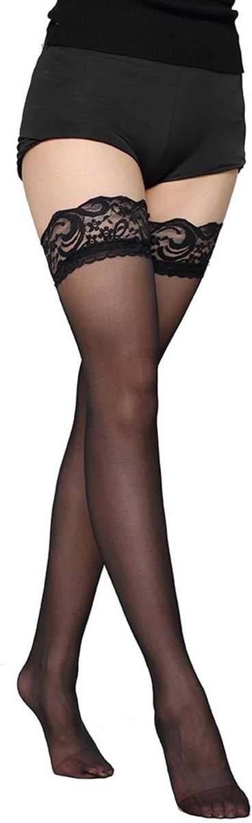 Verleidelijke Zwarte Kousen met Kant voor Dames - Plus Size, Elastisch en Anti-Slip voor Valentijnsdag en Feestjes