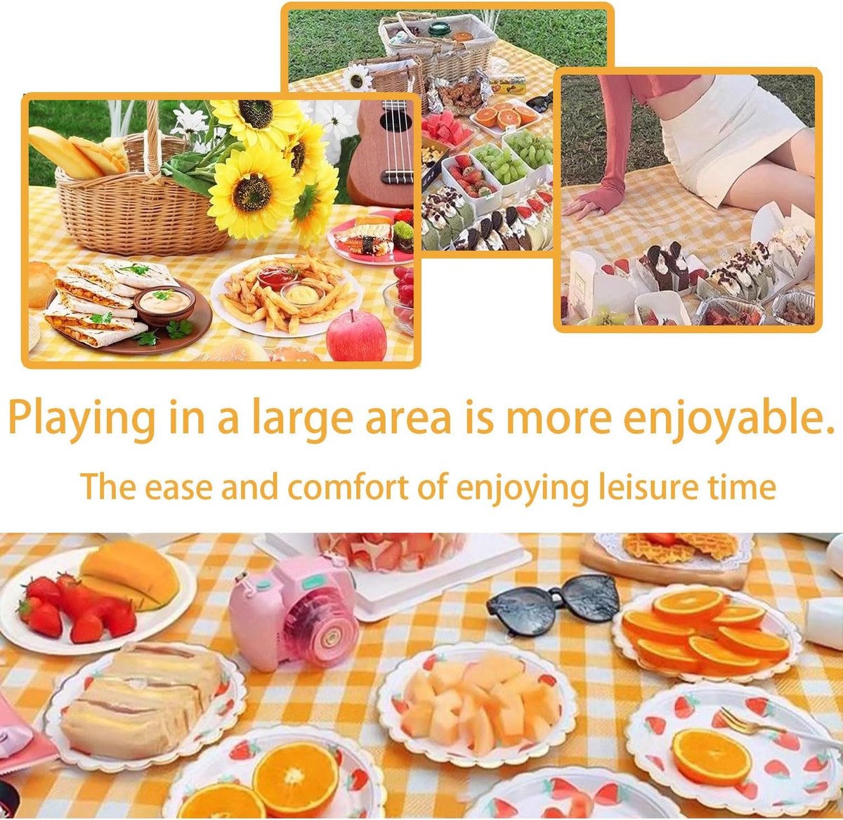 Picknickkleed - 200 x 300 cm - Waterdicht - met Handvat - Opvouwbaar Buitenkleed - Campingkleed - Picknickdeken voor Buiten - Draagbare tuin-strandmat - Strandkleed - zandbestendig - voor Strand, Park, Barbecue, Wandelen - rood-wit geruit — cadeau in Sport & Outdoor - foto 5