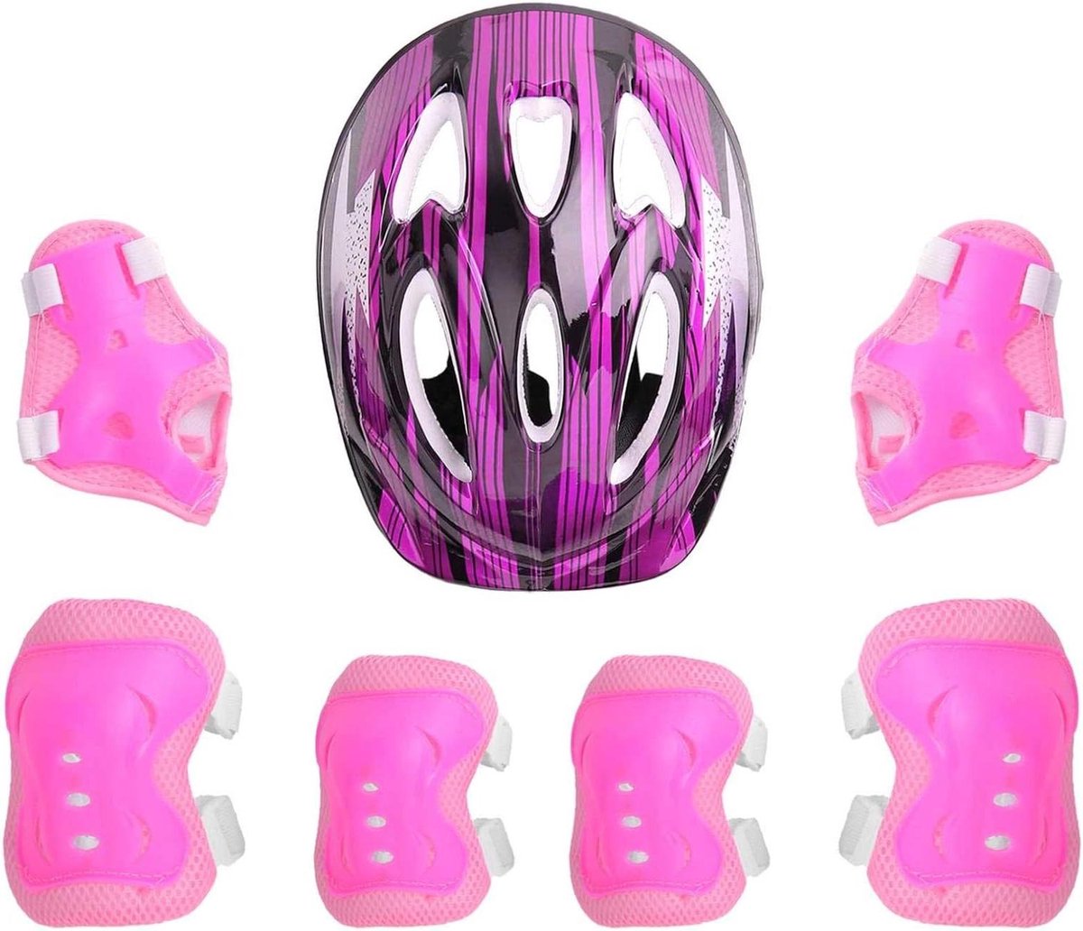 Kinder beschermingsset - Veiligheidskleding sport - Actieve buitenpret - Uitgebreide set - 7-delig - Roze