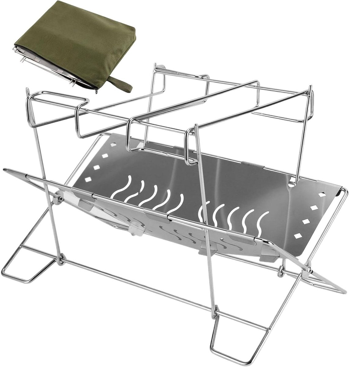 Kampvuur Statief - Draagbaar Grillrek - Buiten Koken - Snel Opvouwbaar - 33x19x14 cm - Zilverkleurig