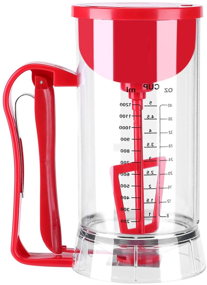 Beslag Mixer Dispenser - Automatische Beslagmaker - Bakken Thuis - Batterij Aangedreven - 1200 ml Capaciteit - Transparant Rood