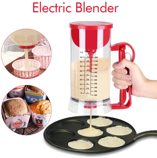 Beslag Mixer Dispenser - Automatische Beslagmaker - Bakken Thuis - Batterij Aangedreven - 1200 ml Capaciteit - Transparant Rood — afbeelding 5