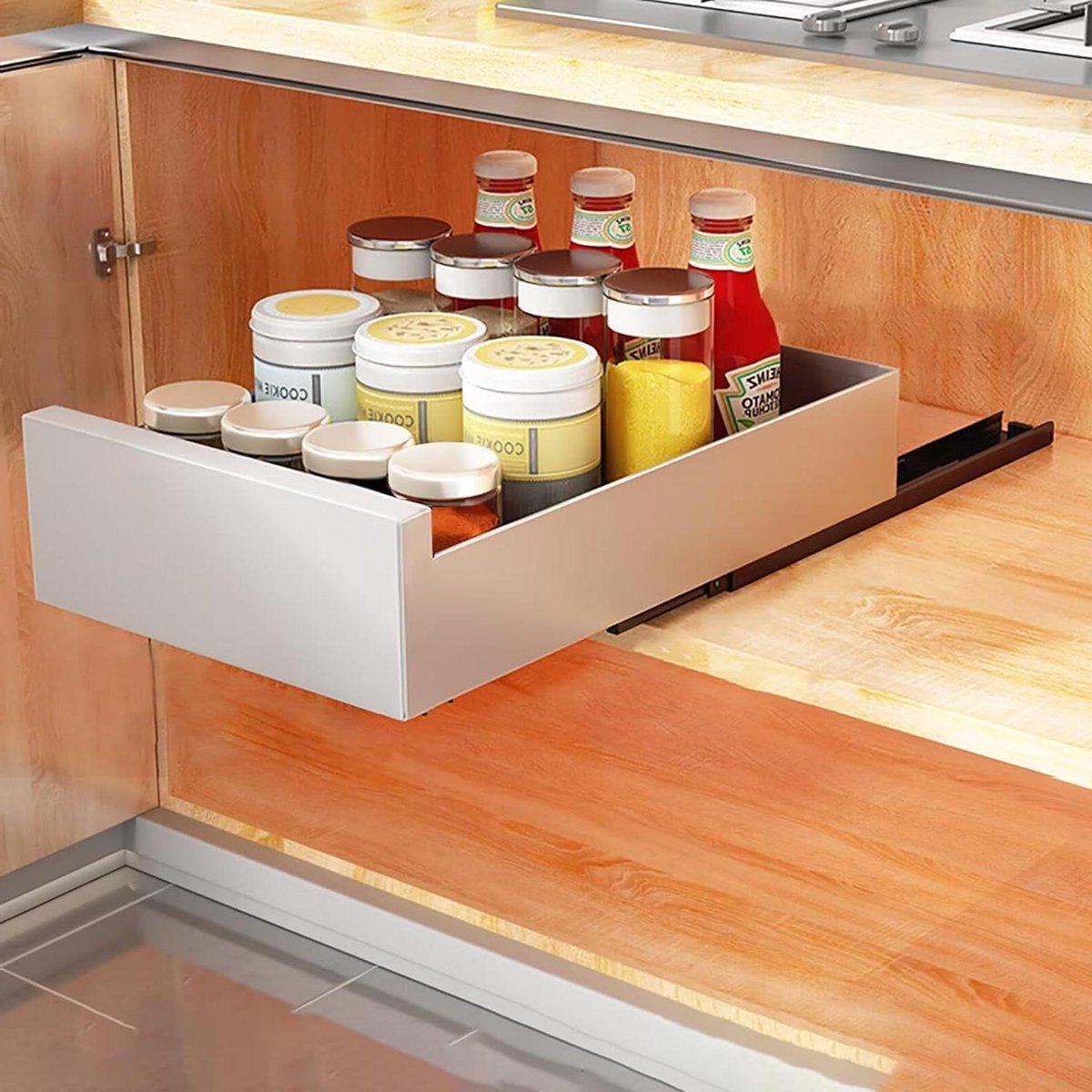 Uittrekbare Lade - Keuken Organizer - Kast Opbergen - Zonder Boren - 25 cm Breed - Wit