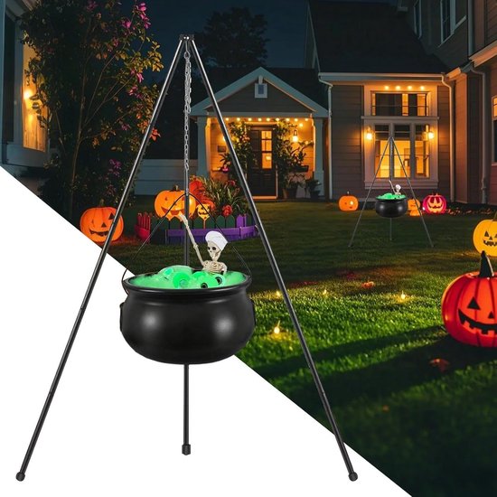 Heksenketel Groot - Feestdecoratie Ketel - Halloween Versieren - Met Verlichting - 78 cm Hoog - Zwart — afbeelding 3