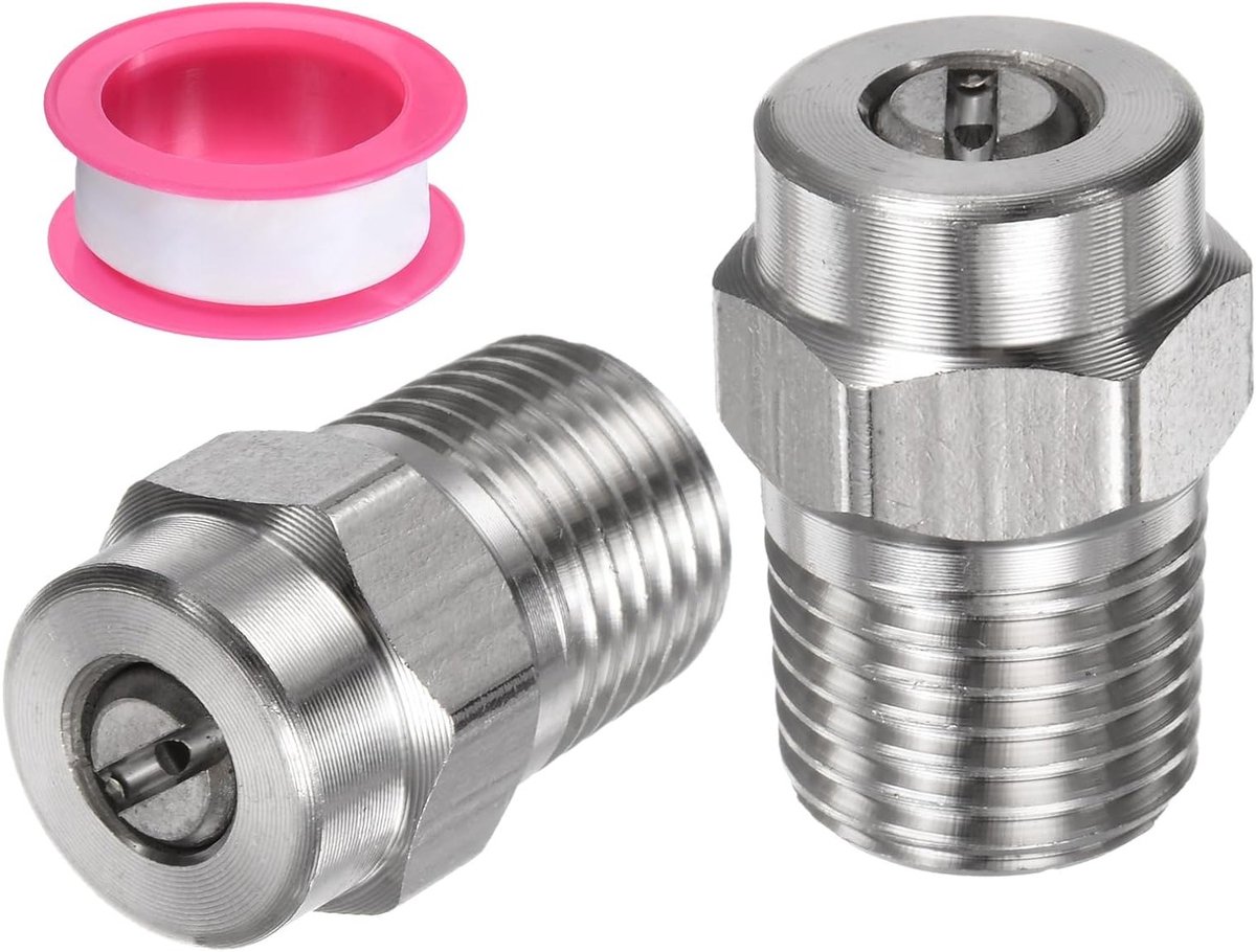 2 Stuks 25 Graden 1/4 Inch NPT Mannetje Drukreiniger Spuitmondjes - RVS met Afplaktape voor Effectieve Reiniging en Verzorging van Diverse Oppervlakken