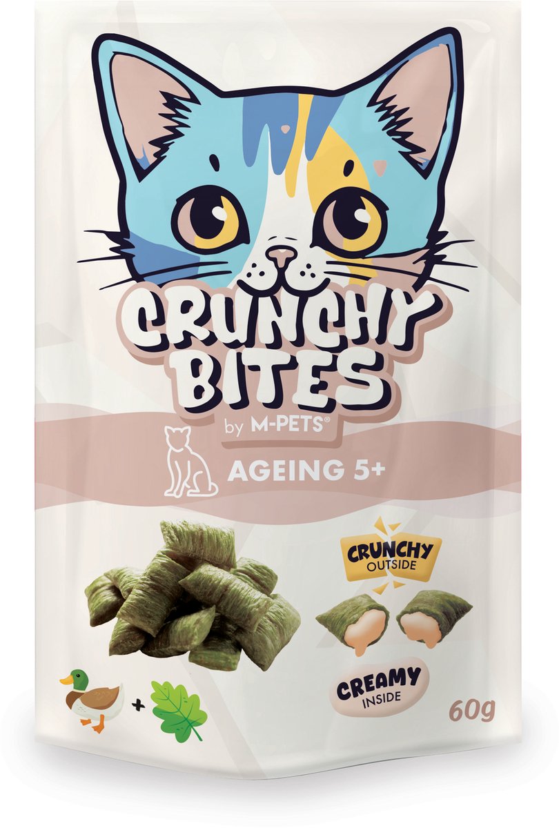 M-PETS CRUNCHY BITES kat snack met functie veroudering - 60 g - per 12