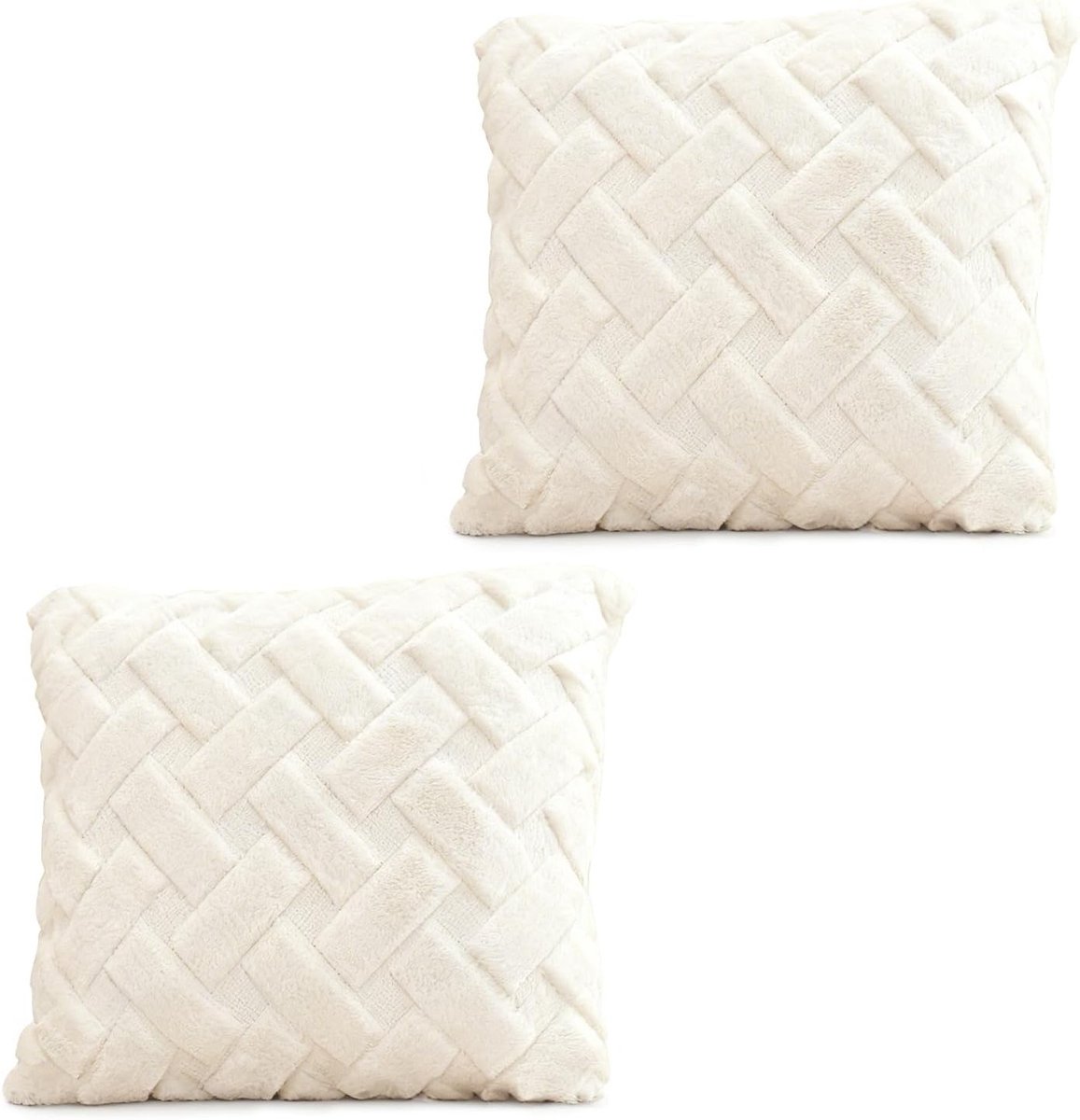 Set van 2 Kussenslopen 45 x 45 cm in Beige, Zachte Polyester Kussenhoezen met Ritssluiting voor Woonkamer en Slaapkamer Decoratie