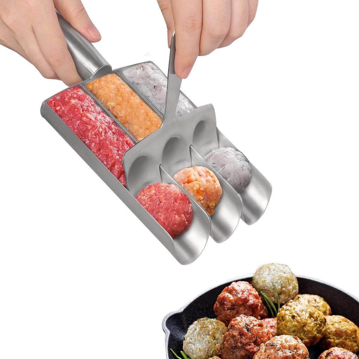 Handmatige RVS Gehaktbal Maker met Drie Tubes - Perfecte Gereedschappen voor Gehaktballen en Vleesbereiding