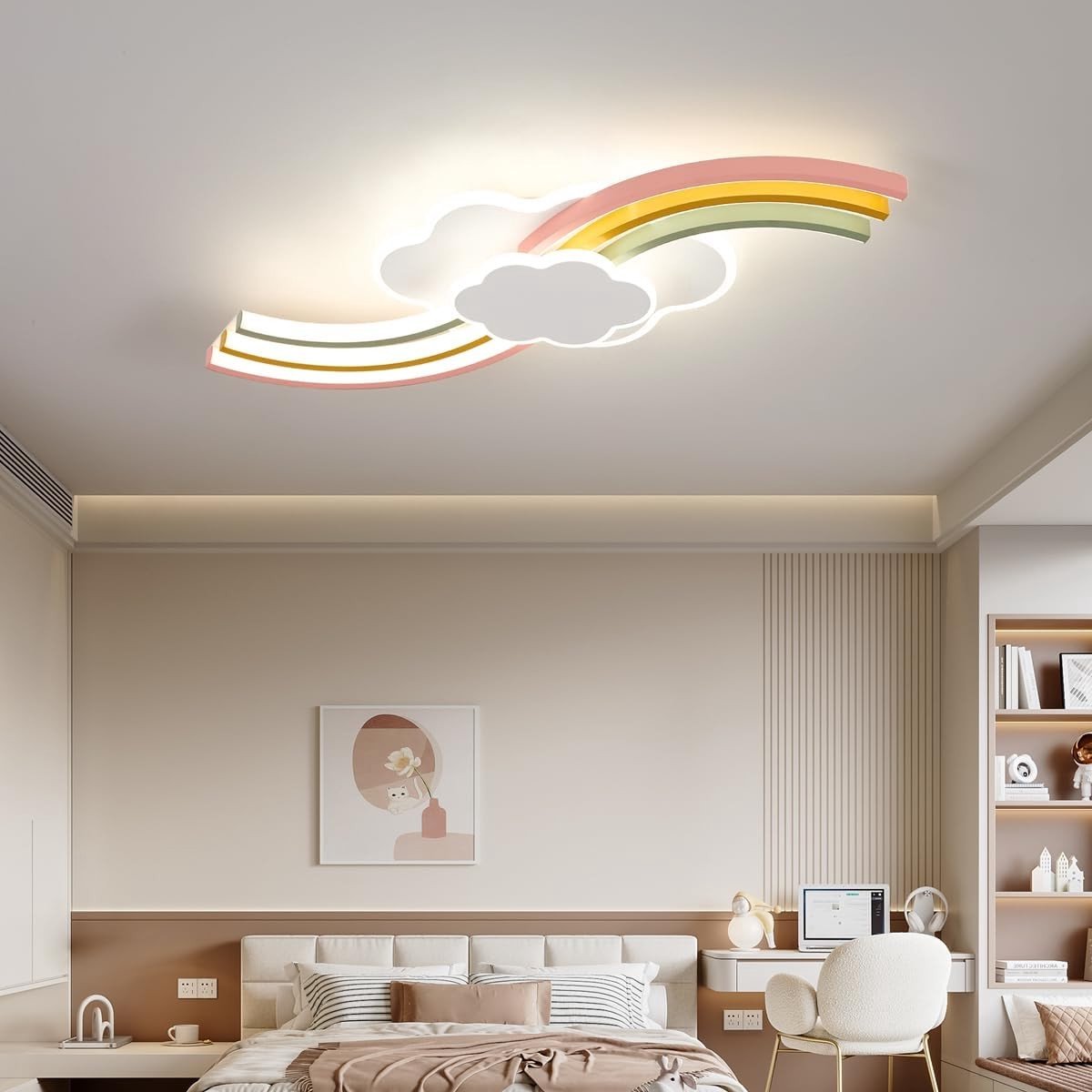 Creatieve Plafondlamp voor Kinderen, 62 cm, LED Verlichting met Afstandsbediening, Regenbo