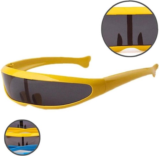 Smalle Zonnebril - Cyclops Bril - Feestkostuum Accentueren - Gespiegelde Enkele Lens - One Size - Geel Zwart — afbeelding 2