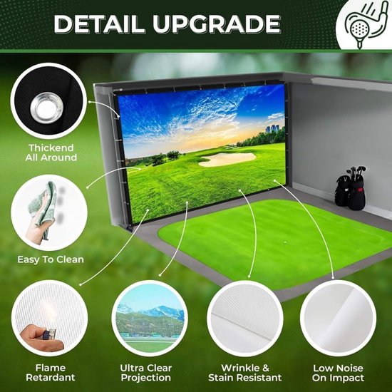 Golfsimulator Scherm - Impactscherm Golf - Golftraining Thuis - Impactbestendig Materiaal - 3 x 1 Meter - Wit — afbeelding 4