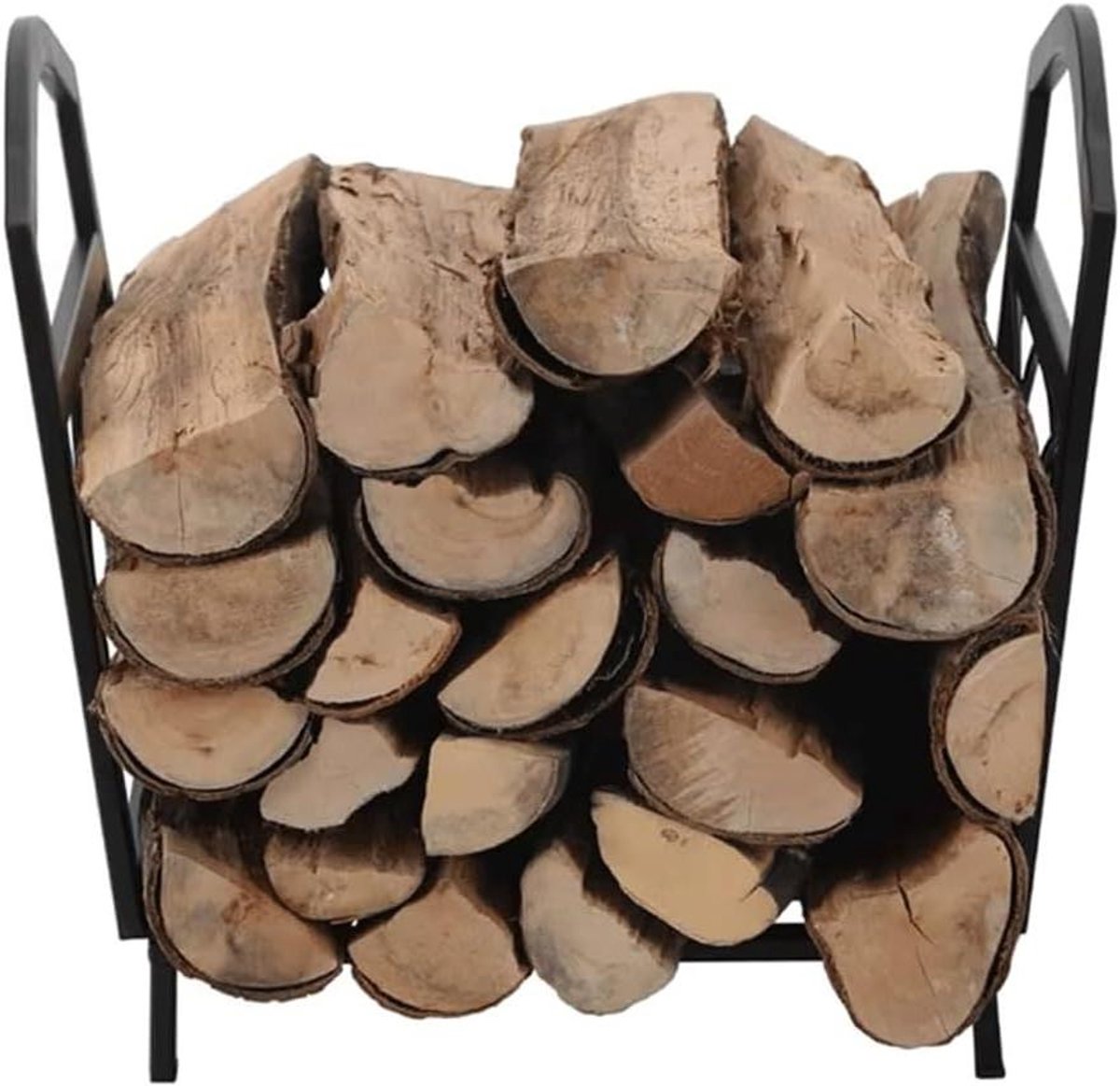 Brandhoutrek - Houtopslag Plank - Open Haard Gebruik - Stevige Metalen Constructie - 43x33x40.6 cm - Zwart