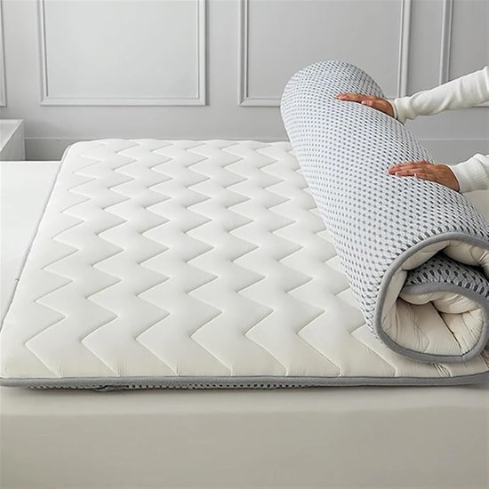 Matras Tatami Opvouwbaar - Vloermatras Slaapmat - Ruimtebesparend Slapen - Ademende Tencel Stof - King 193x203 cm - Wit — afbeelding 3