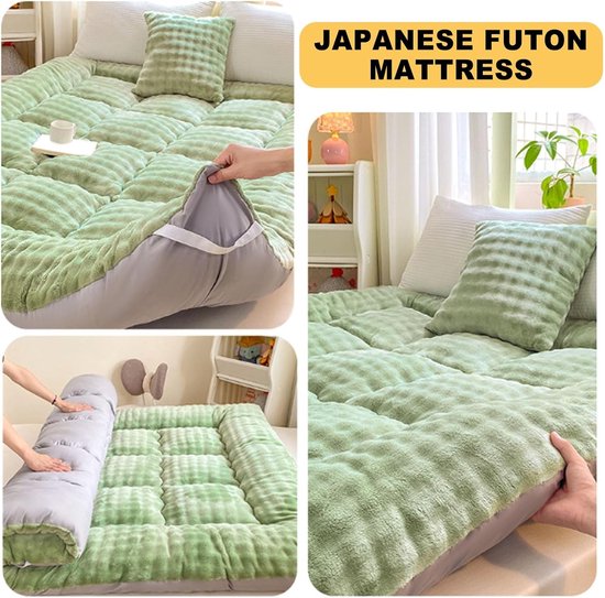 Japanse futonmatras - Vloermatras vouwmatras - Comfortabel slapen - Zachte pluche vulling - 180 x 200 cm - Blauw — afbeelding 4