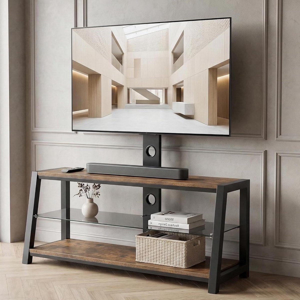 TV-kast Hout - Televisie meubel - Entertainment setup - 30° Draaibaar - H125cm - Bruin