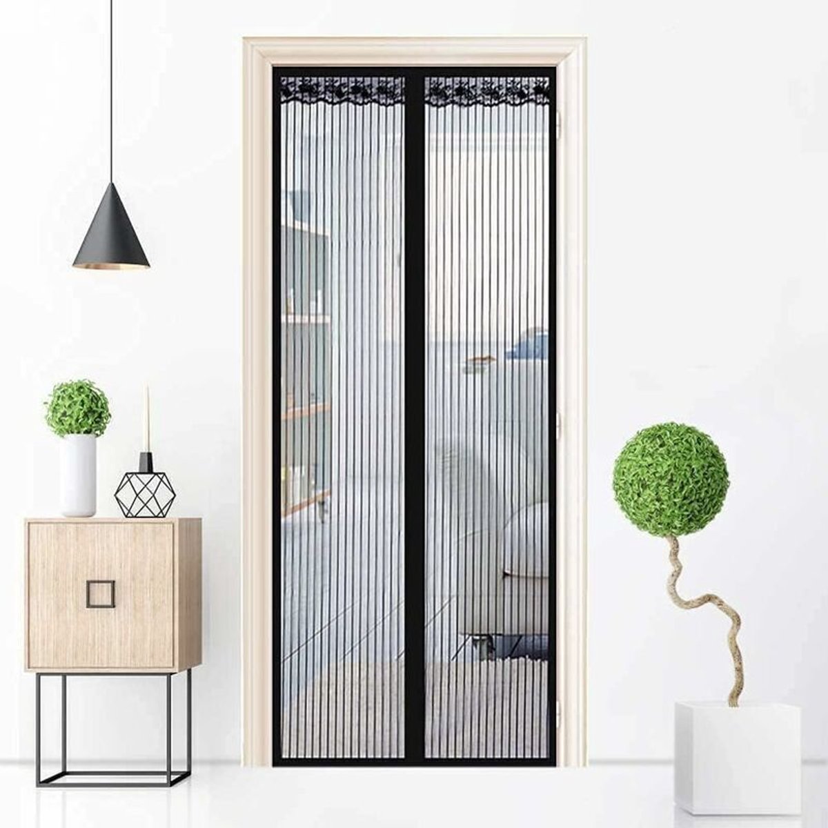 Magnetisch muggennetdeur geschikt voor magnetische sluiting, muggenwerend gaasgordijn, inclusief complete installatieaccessoires, spijkers en tape, zwart (85 x 210 cm)