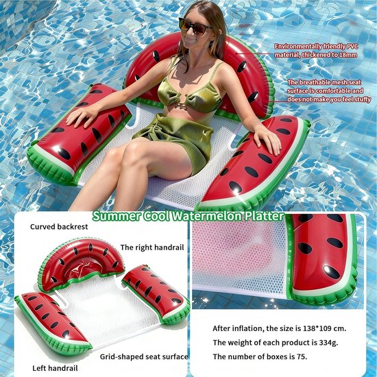 Opblaasbaar Zwembad - Luchtbed Vlot - Zomerse Ontspanning - Scheurvast PVC Materiaal - 128 x 109 cm - Watermeloen — afbeelding 4