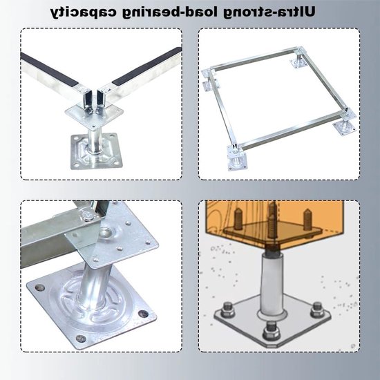 Set van 4 verstelbare paaldraagtjes van gegalvaniseerd staal, geschikt voor hekken, carports en pergola's, hoogte 100-150 mm — afbeelding 4