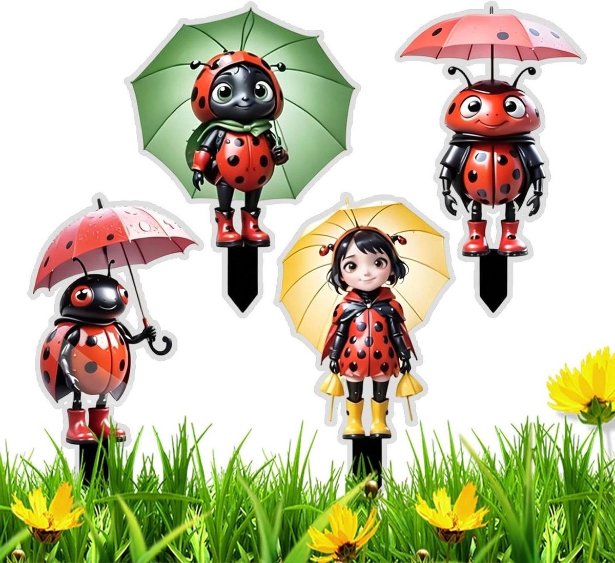Lieveheersbeestje Tuindecoratie - Tuinornament Lieveheersbeestje - Buitenruimte Verfraaien - Vervaagvrije Kleuren - 4 stuks - Rood