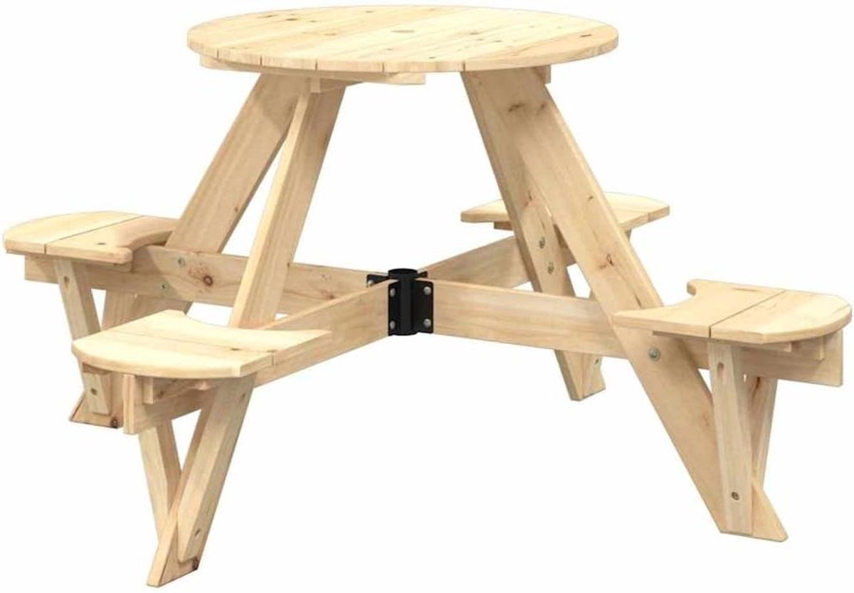 Picknicktafel Kinderen - Buitentafel Bankjes - Buiten Spelen - Geïntegreerd Bankenontwerp - 120 cm Diameter - Naturel