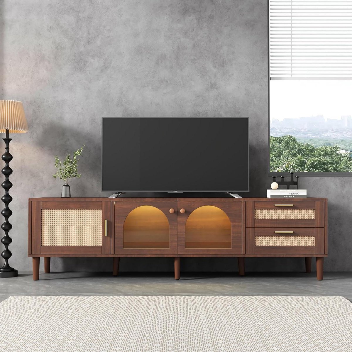 TV Meubel - Mediabureau Dressoir - Woonkamer Opbergen - Met LED Verlichting - 180 cm - Bruin