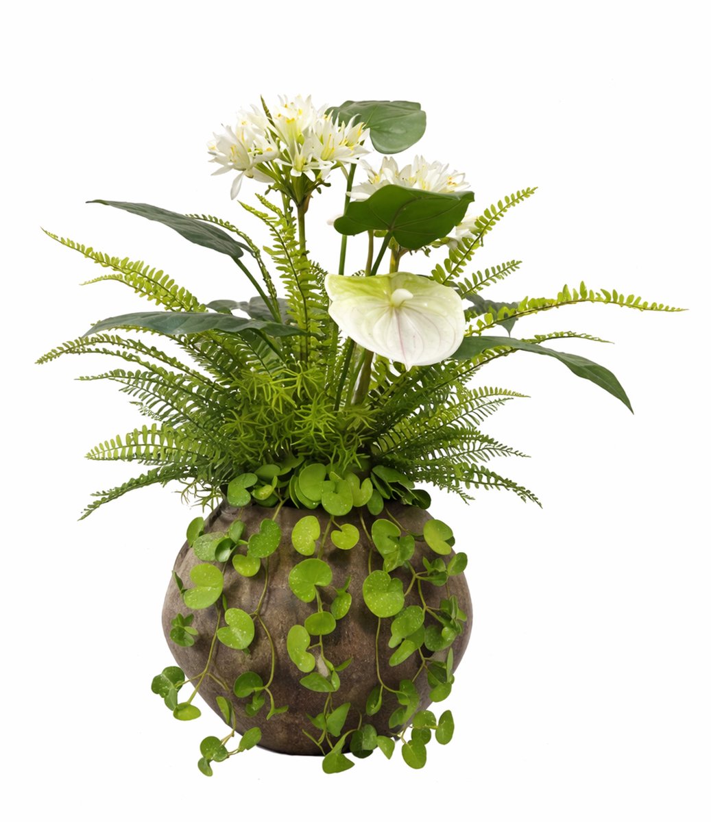 UNUS Kunstbloem met vaas bloemstuk wit/groen 67 cm