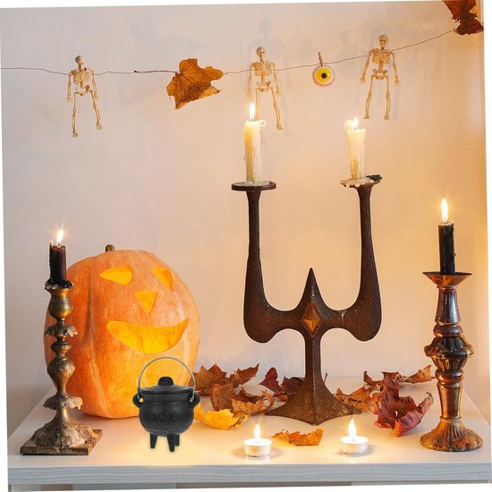 Gietijzeren Heksenketel - Rituele Pot Offerketel - Altaar Decoratie - Realistisch Brandend Effect - 105 cm - Zwart — afbeelding 2