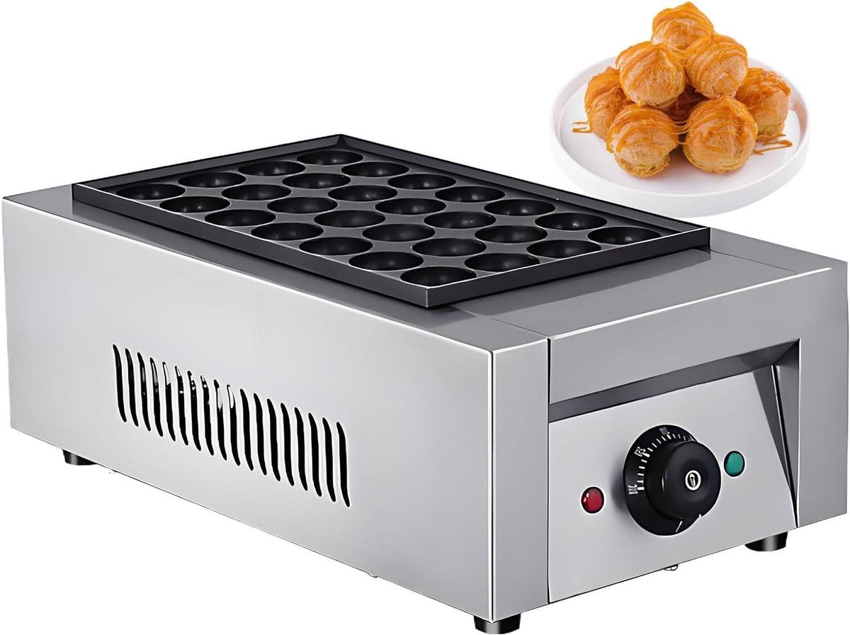 Poffertjes Maker - Mini Pancake Grill - Ontbijt Snacks Maken - Snelle Gelijkmatige Verwarming - 28 Holtes - Zilver